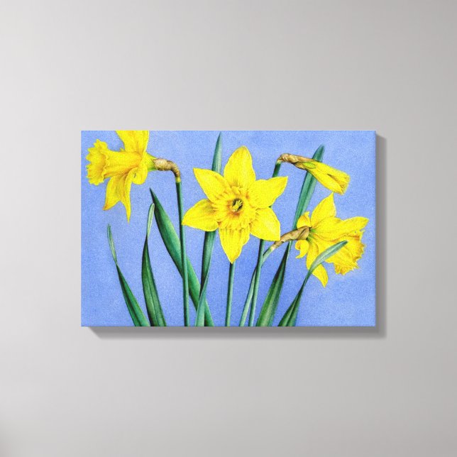 Narcisos amarelos em impressão de tela de lona azu (Frente)