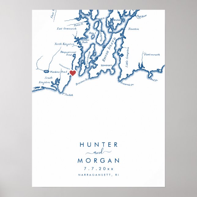 Narragansett RI Wedding Modern Guest Book Poster (Frente)