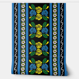 Narrowboat Blue Folk Art Roses and Daisies