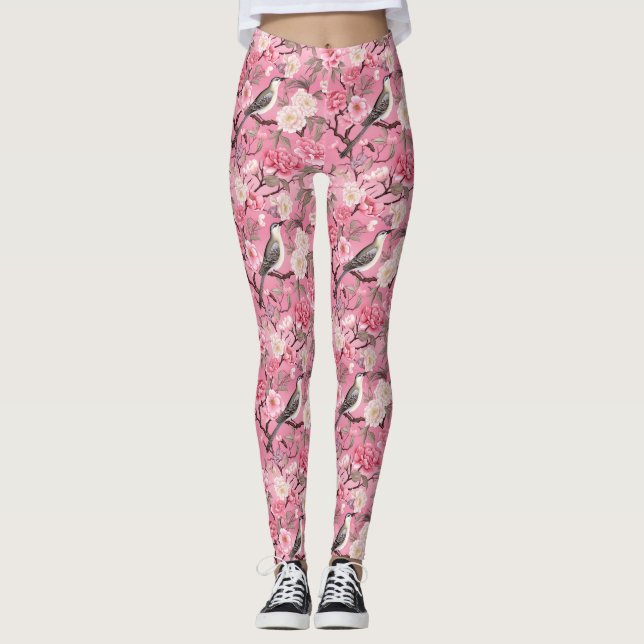 Nas leggings da Cherry Blossoms Pink Chinoiseries (Frente)