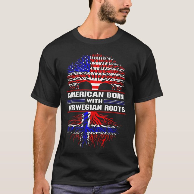 Nascer Americano com Camiseta Norueguesa de Raízes (Frente)