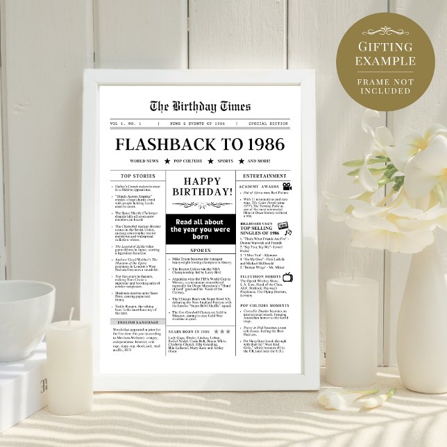 Nascer em 1986 Jornal Negro e Branco divertido (Criador carregado)