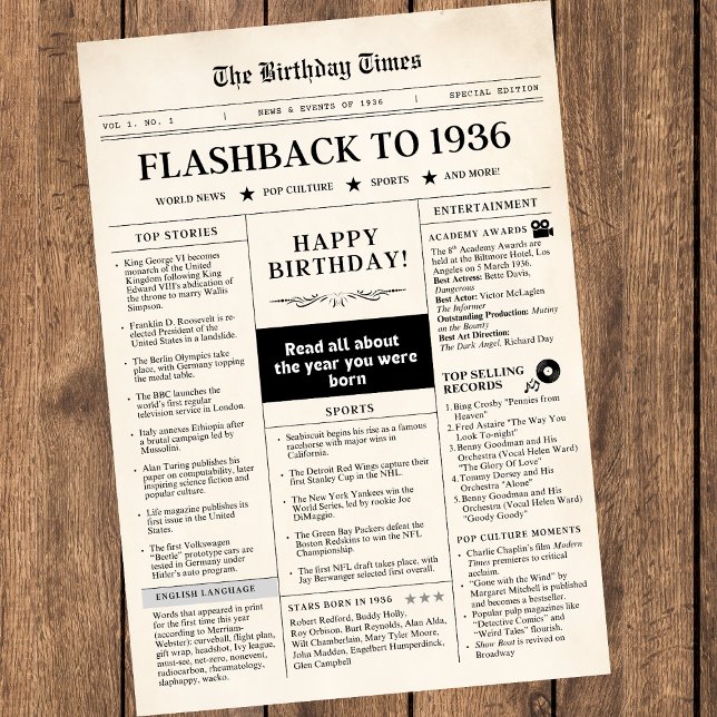 Nascido em 1936 Jornal Mock sepia (Criador carregado)