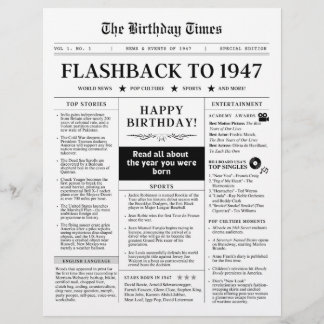 Nascido em 1947 Jornal Falso Preto e Branco