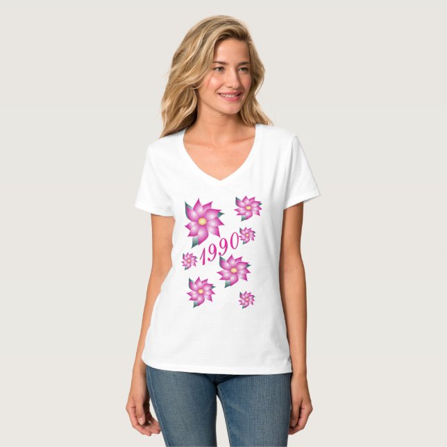 Nascido em 1990 Camiseta Flor de Rosa (Frente Completa)