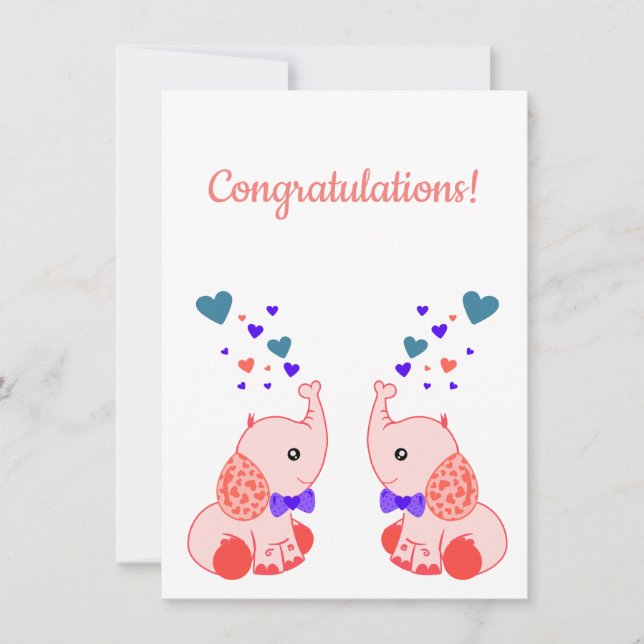 Nascimento de gêmeos, parabéns de elefante-bebê co (Frente)