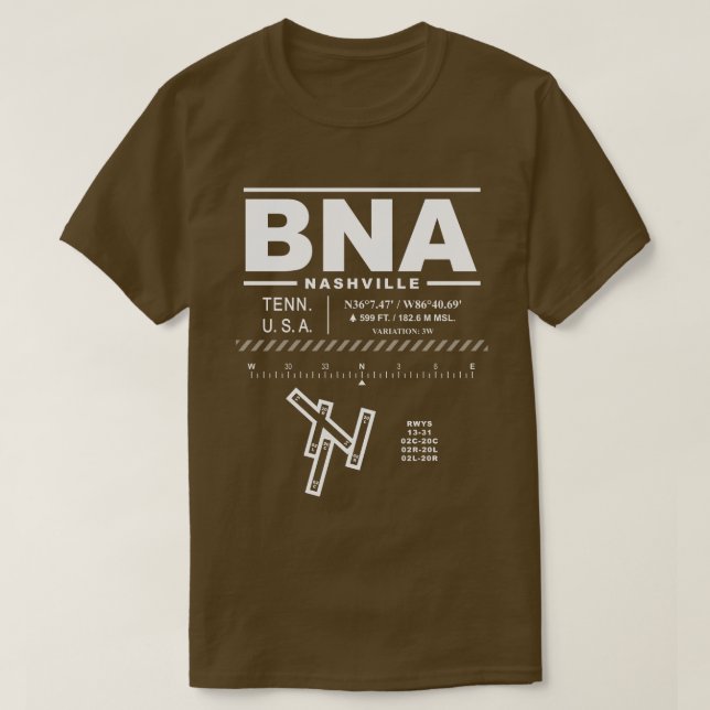 Nashville International Airport BNA T-Shirt (Frente do Design)