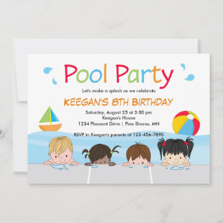 Natações Crianças Piscinas Convites de Aniversário