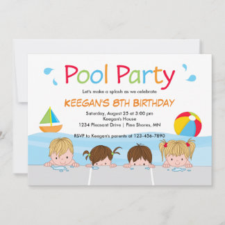 Natações Crianças Piscinas Convites de Aniversário