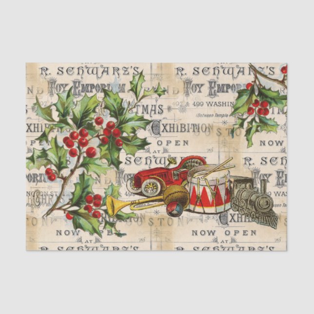 Natais vintages, brinquedos e papel holly (Frente )