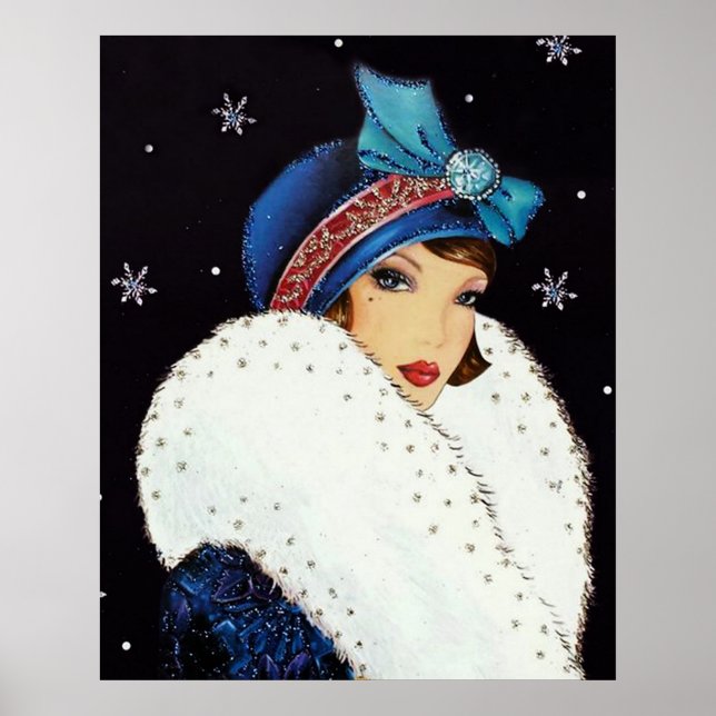 Natais vintages de arte retro deco Lady poster (Frente)