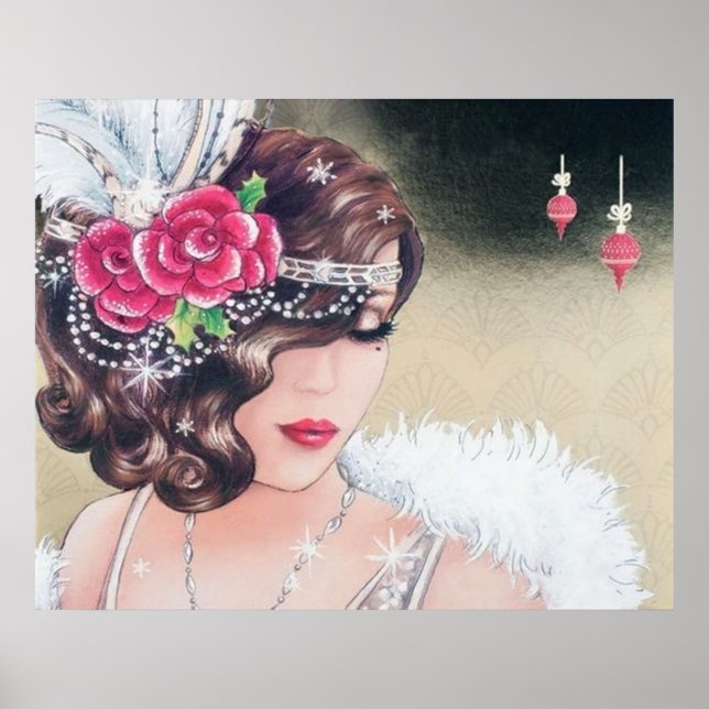 Natais vintages de arte retro deco Lady poster (Frente)