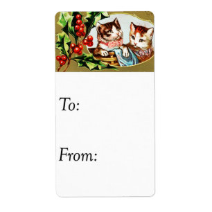 Natais vintages Gatinhos Etiqueta de presentes