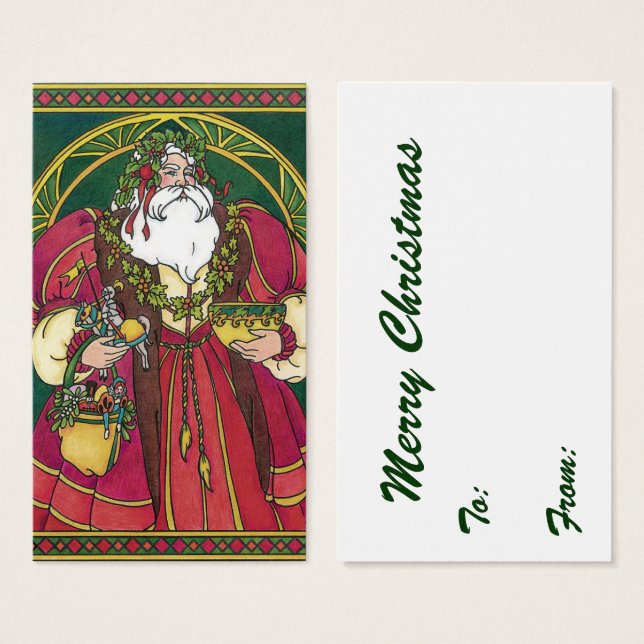 Natais vintages, Papai Noel com Holly Leaves (Frente & Verso)