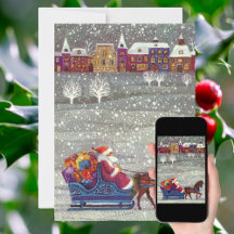 Natais vintages Papai Noel em Sleigh Convite