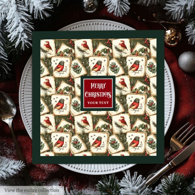 Natais vintages postais de aves guardanapos (Vintage Christmas postcard birds sparrow napkins)
