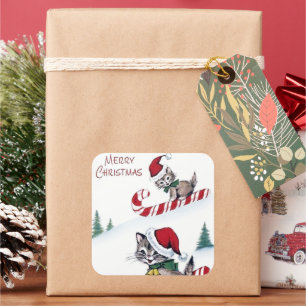 Natais vintages Retro Adesivo de gatos Feriados