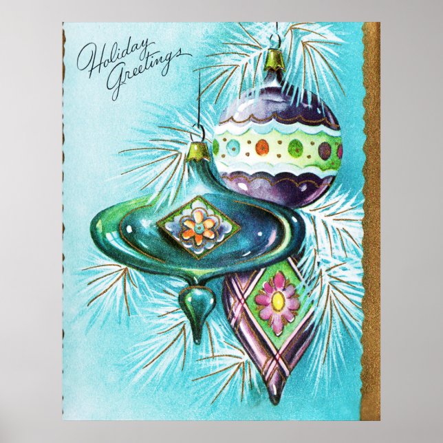 Natais vintages retro Holiday bulbs poster (Frente)