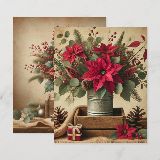 Natais vintages Russos Poinsettia Scrapbook (Frente/Verso)