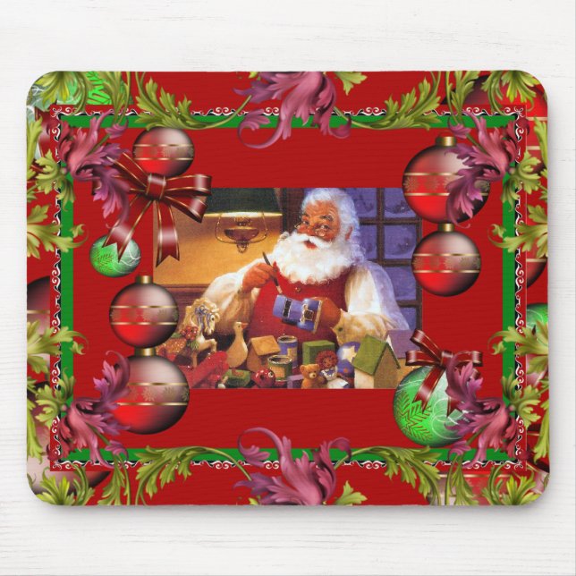 Natais vintages Xmas Mousepad Papais noeis Vermelh (Frente)