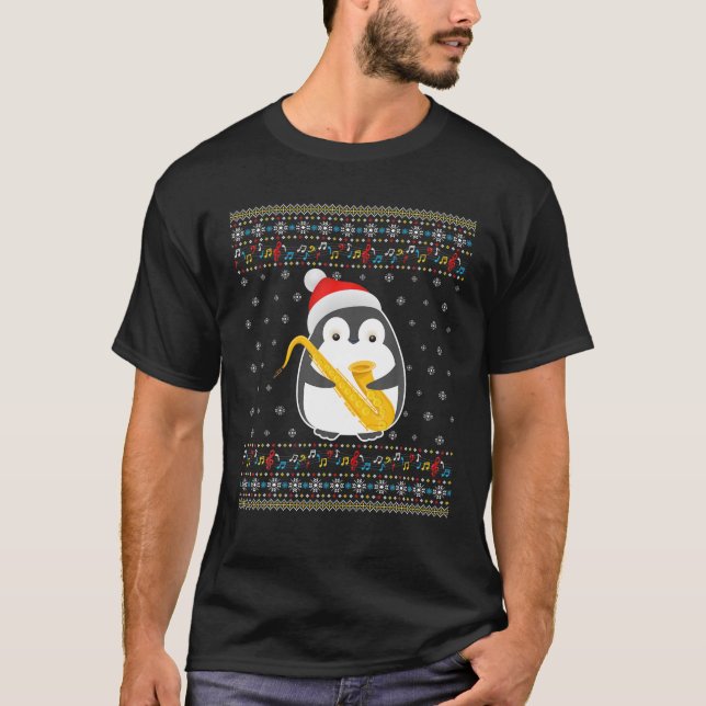 Natal 2021 Suéter Ugly Xmas Penguin Saxofone (Frente)