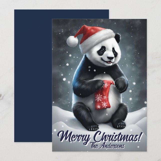 Natal 5 Panda, Feriados Felizes, Cartão de Natal (Frente/Verso)