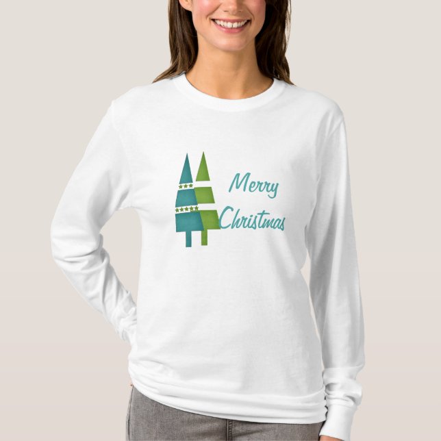 Natal 9: Árvores Duplas Camisas de Natal Feliz (Frente)