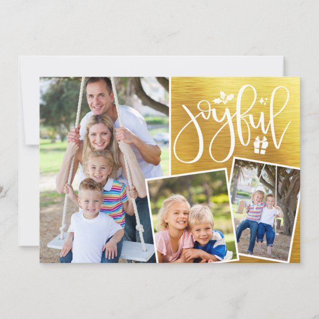 Natal alegre Metálico Moderno Dourado Três Foto (Frente)