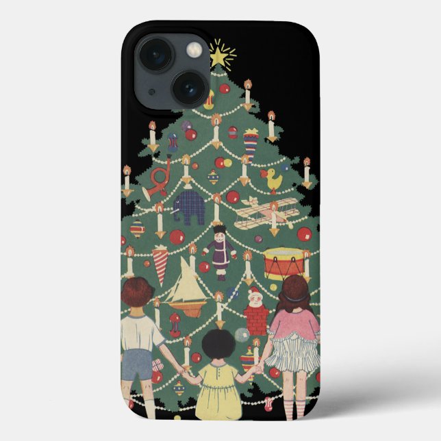Natal Antigo Crianças ao Redor de uma Árvore Decor (Verso)