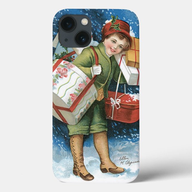 Natal Antigo, Menina com Presentes na Neve de Inve (Verso)