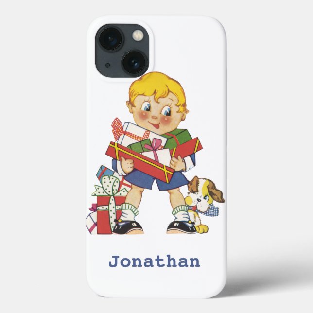 Natal Antigo, Menino com Presentes e Cachorrinho (Verso)