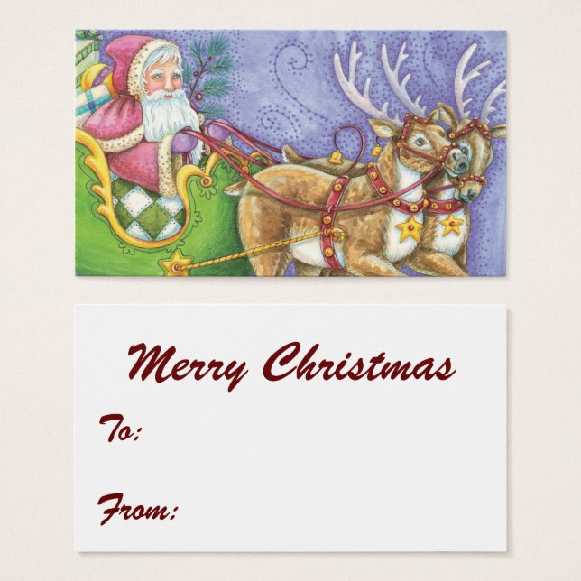 Natal Bonito Desenho Animado Papai Noel Trenó Rena (Frente & Verso)