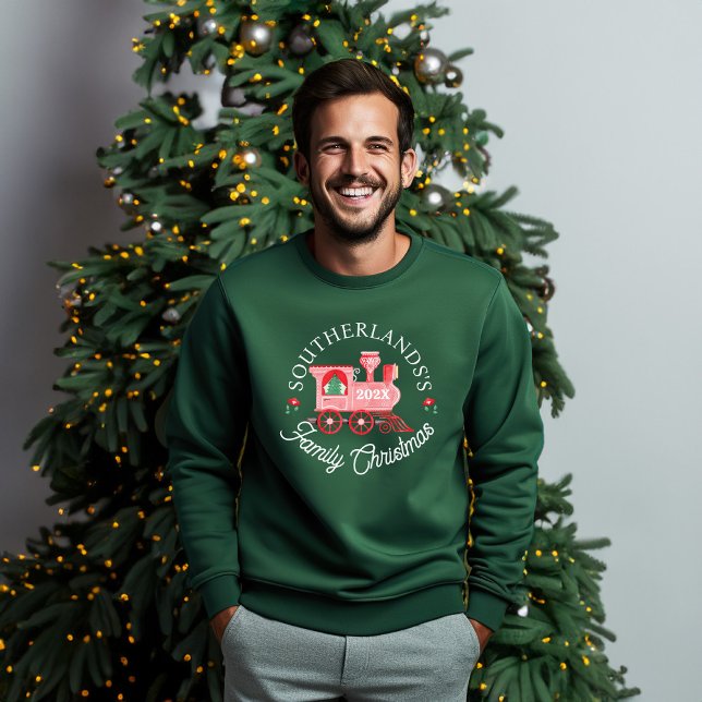 Natal da família de comboios cor-de-rosa do Polo N (North Pole Express Pink Train Family Christmas Sweatshirt)