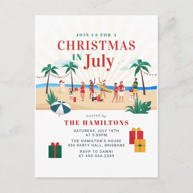 Natal De Verão Em Convite de festas De Julho (Frente)