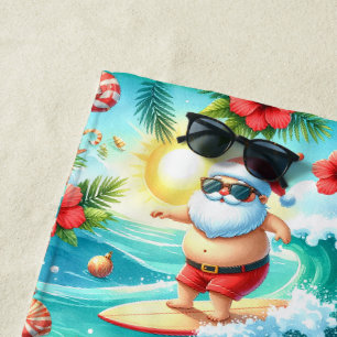 Natal do Papai Noel Surfista com Toalha de Praia d