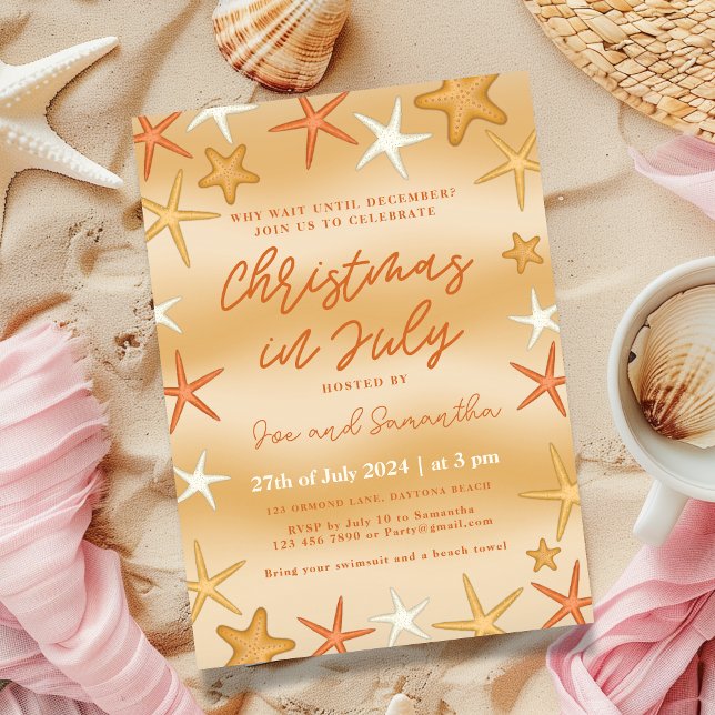 Natal do Starfish no Convite de festas de julho (Christmas in July party invitation, starfish design)