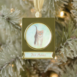 Natal Dourado Com Faixa Enfeite Tom de Ouro Gato Listrado