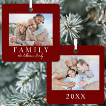 Natal Dupla Face Simples Vermelho Família Duas Fot