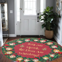 Natal Elves Holiday Mistletooe Kissing Rug