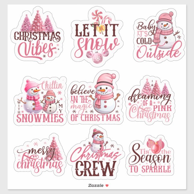 Natal em Adesivos Cor-de-Rosa (Folha)