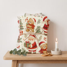 Natal em aquarela vintage com Papai Noel e ursinho