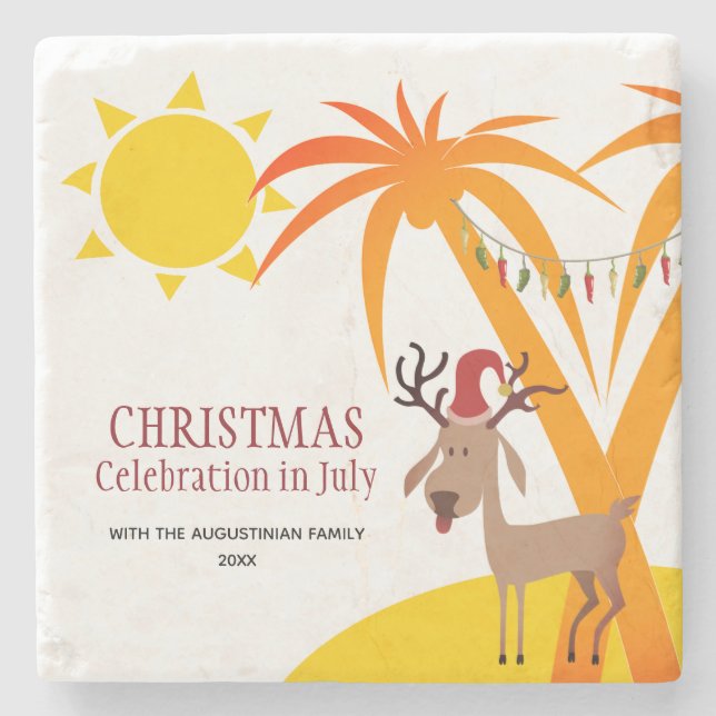 NATAL EM JULHO Porta copos DE Pedra (Frente)