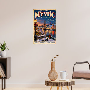 Natal em Mystic Connecticut Poster de Viagem Vinta