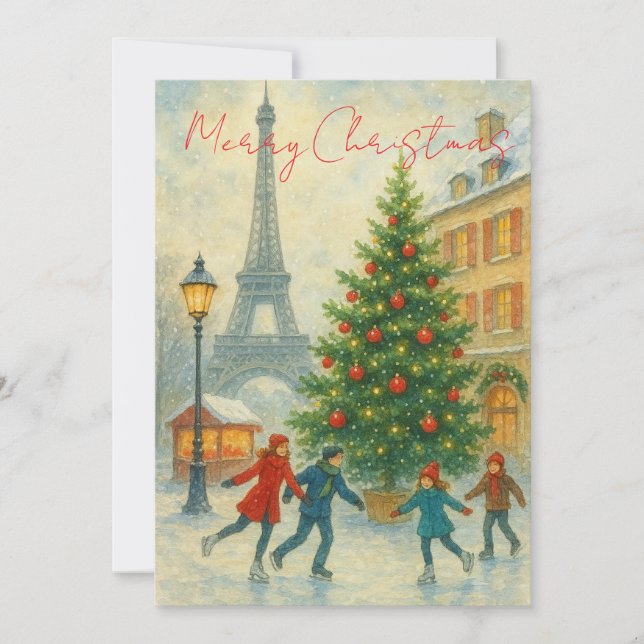 Natal em Paris Cartão de Agradecimento – Torre Eif (Frente)