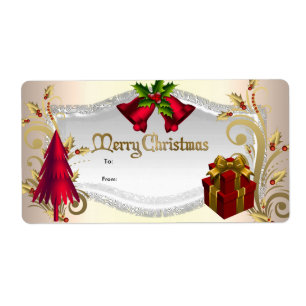 Natal - Etiqueta de Presente Vermelho Branco Xmas
