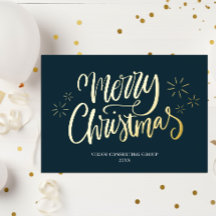 Natal Feliz Azul Dourado Caligrafia Negócios