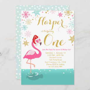 Natal Flamingo Aniversário convite inverno neve