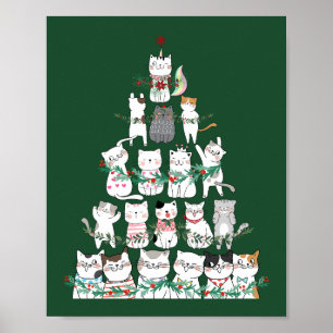 Natal Gato Engraçado Árvore Engraçado Poster