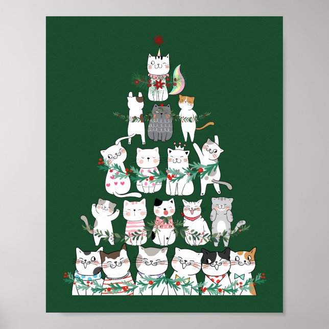 Natal Gato Engraçado Árvore Engraçado Poster (Frente)