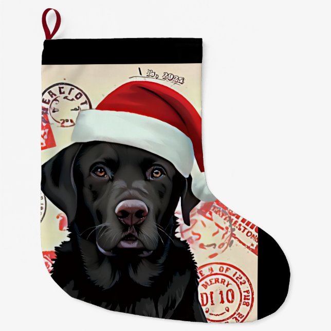 Natal Grande Meia de Labrador preto (Frente)